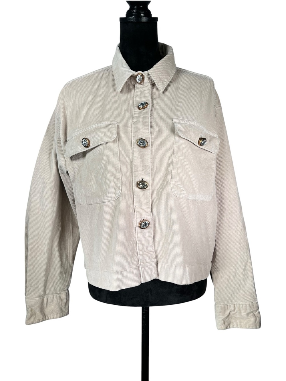Velvet Heart Cream Corduroy Jacket Cropped Rhinestone Glam Buttons Western Boho